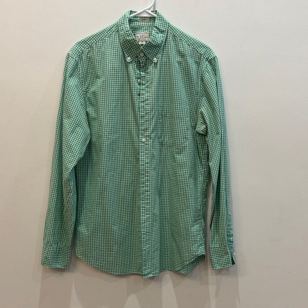 J. Crew Men's Green Gingham Button-Down Shirt